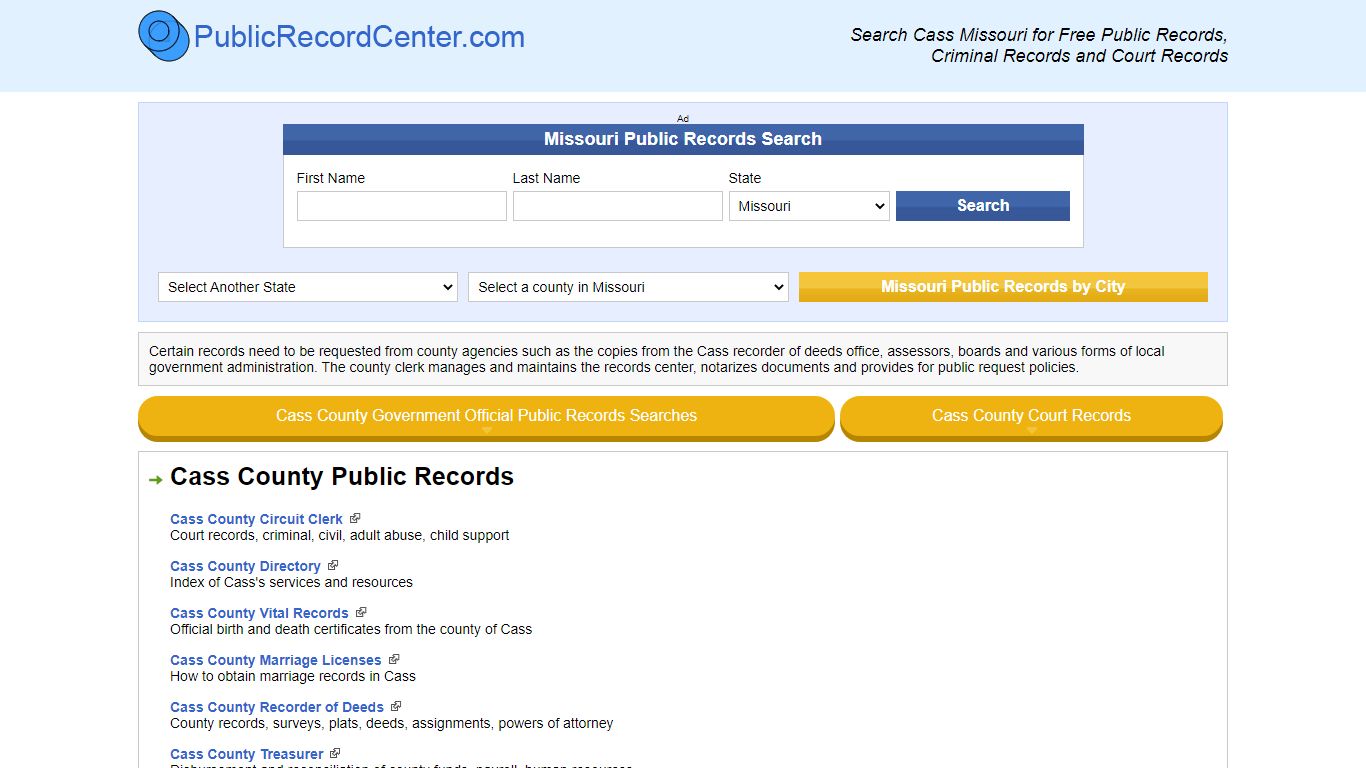 Cass County Missouri Free Public Records - Court Records - Criminal Records